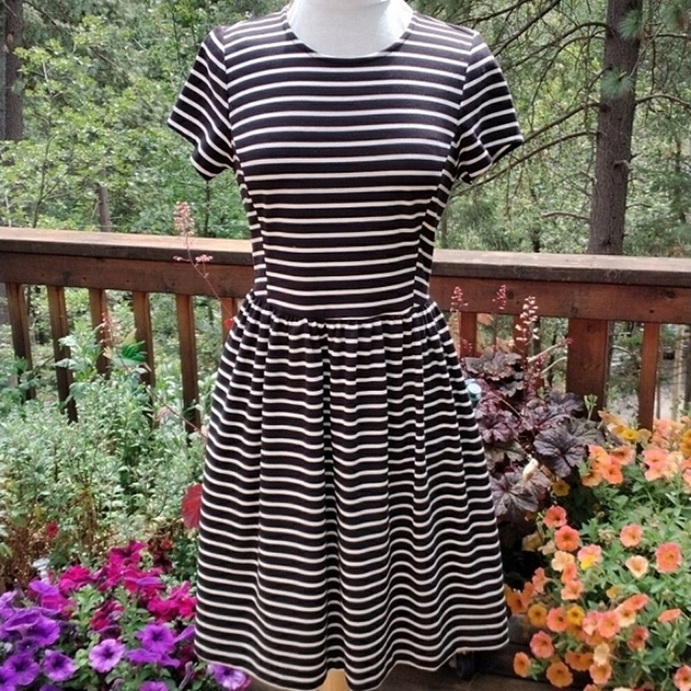 Peter Som Black and White Striped Knit Dress